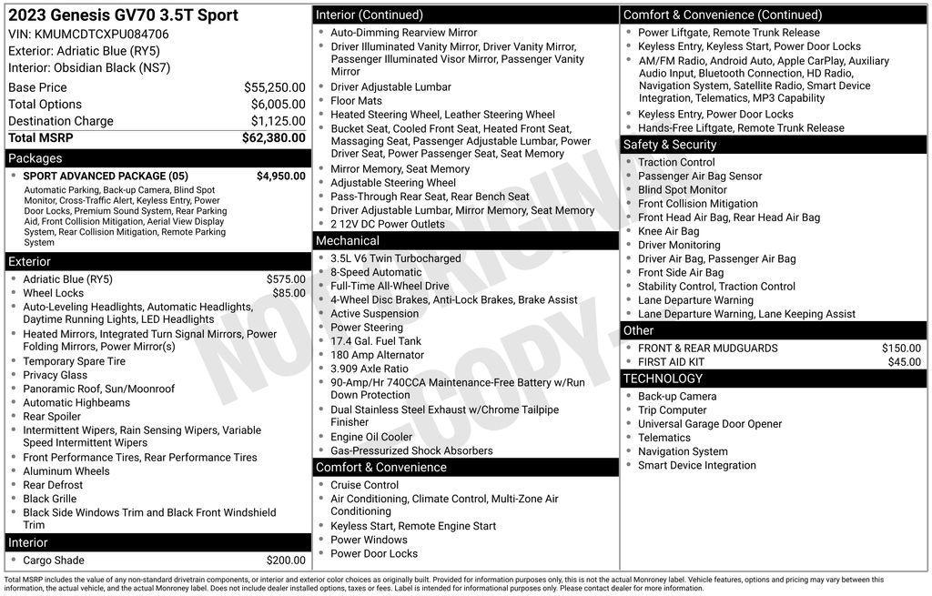 used 2023 Genesis GV70 car, priced at $36,998