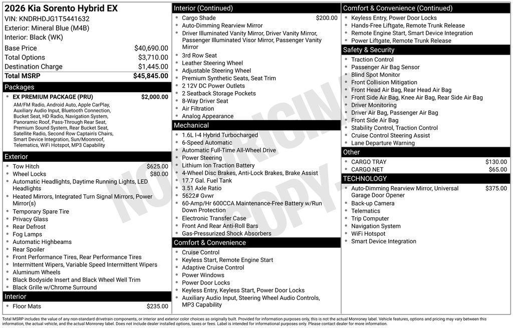 new 2026 Kia Sorento Hybrid car, priced at $41,053