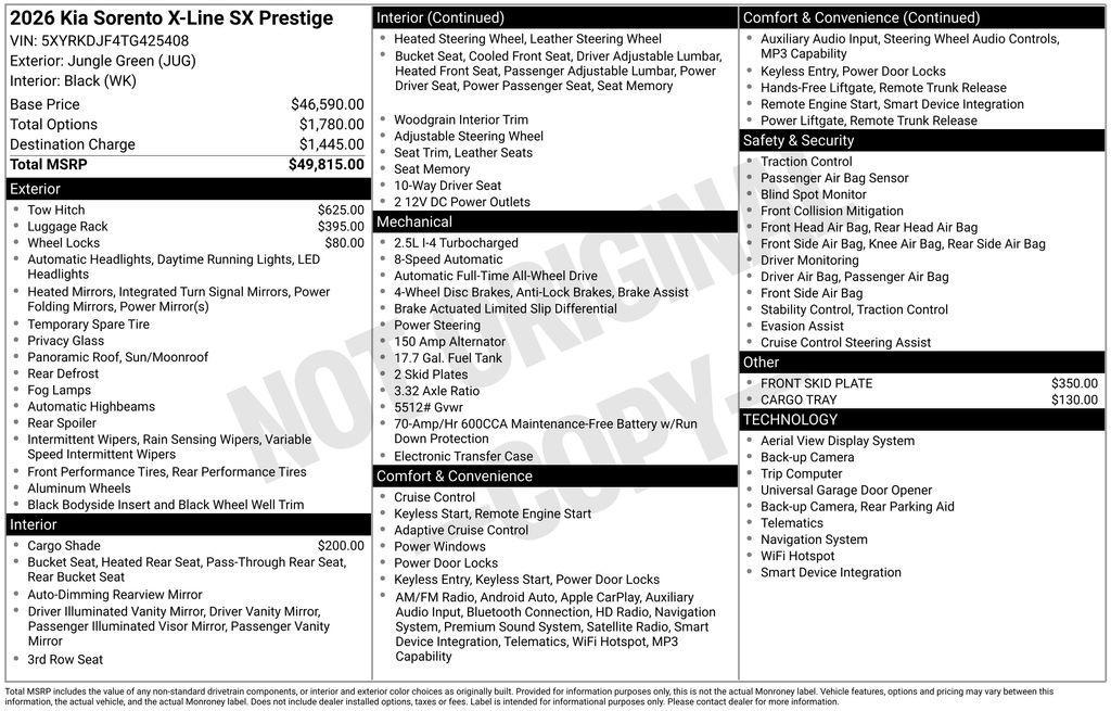 new 2026 Kia Sorento car, priced at $44,324