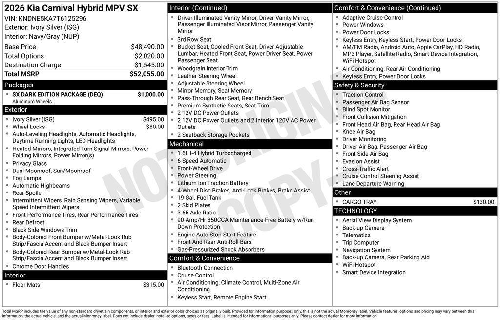 new 2026 Kia Carnival Hybrid car, priced at $47,025