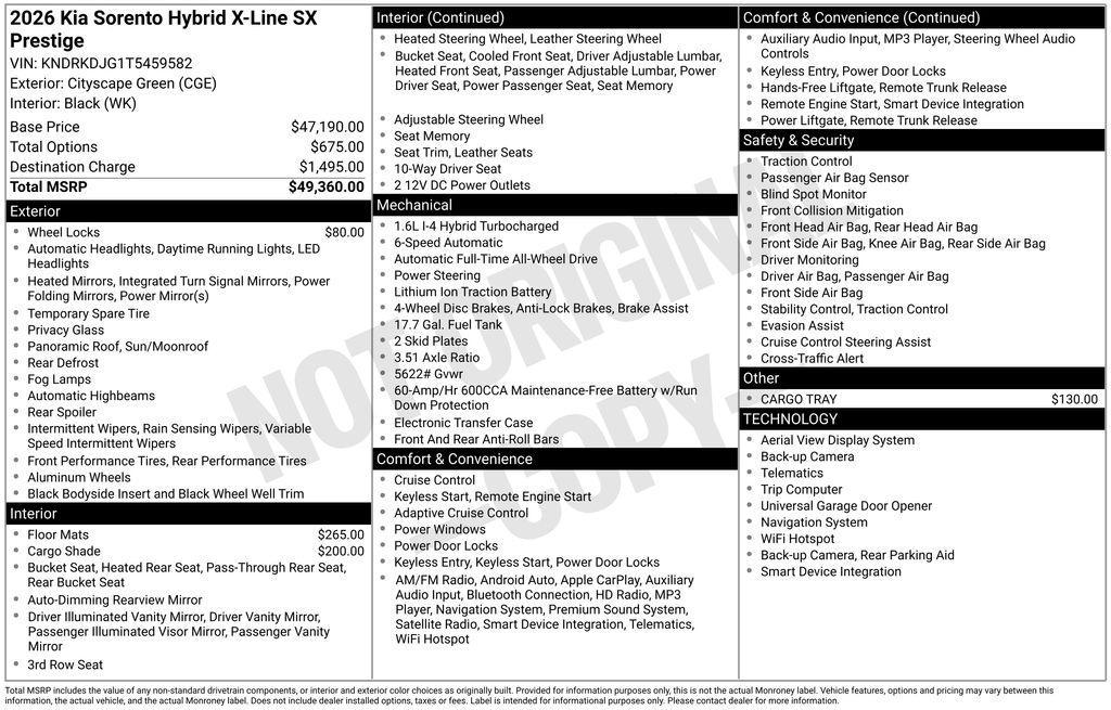 new 2026 Kia Sorento Hybrid car, priced at $43,845