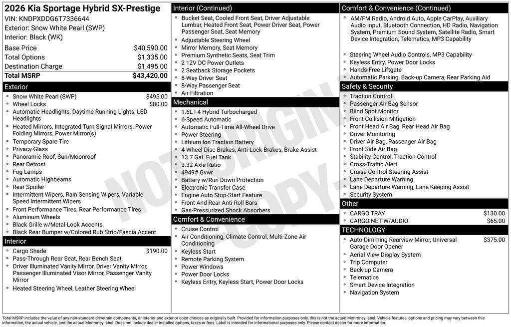 new 2026 Kia Sportage Hybrid car, priced at $39,584