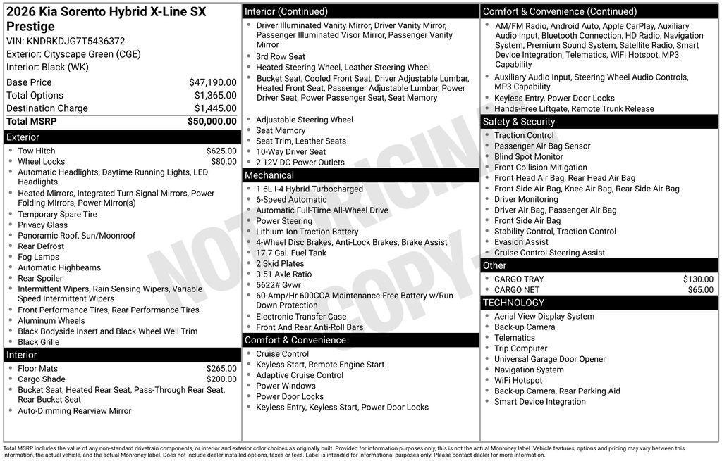 new 2026 Kia Sorento Hybrid car, priced at $45,000