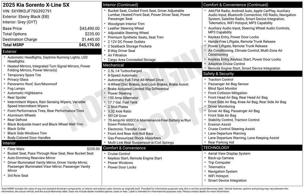 used 2025 Kia Sorento car, priced at $37,998
