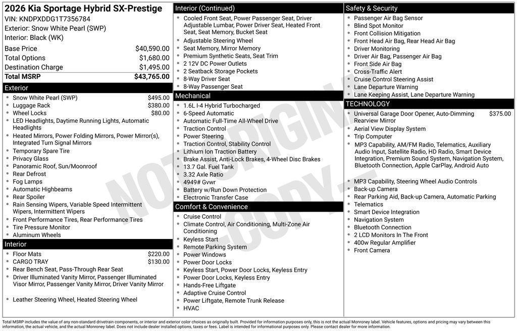 new 2026 Kia Sportage Hybrid car, priced at $39,577