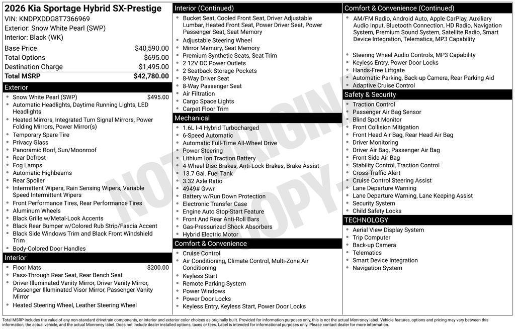 new 2026 Kia Sportage Hybrid car, priced at $38,213