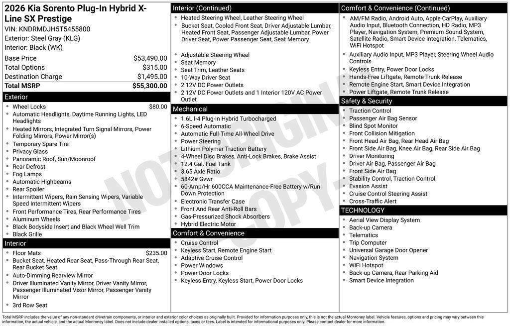new 2026 Kia Sorento Plug-In Hybrid car, priced at $48,988