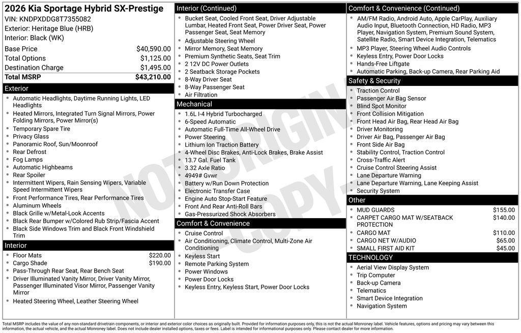 new 2026 Kia Sportage Hybrid car, priced at $39,050