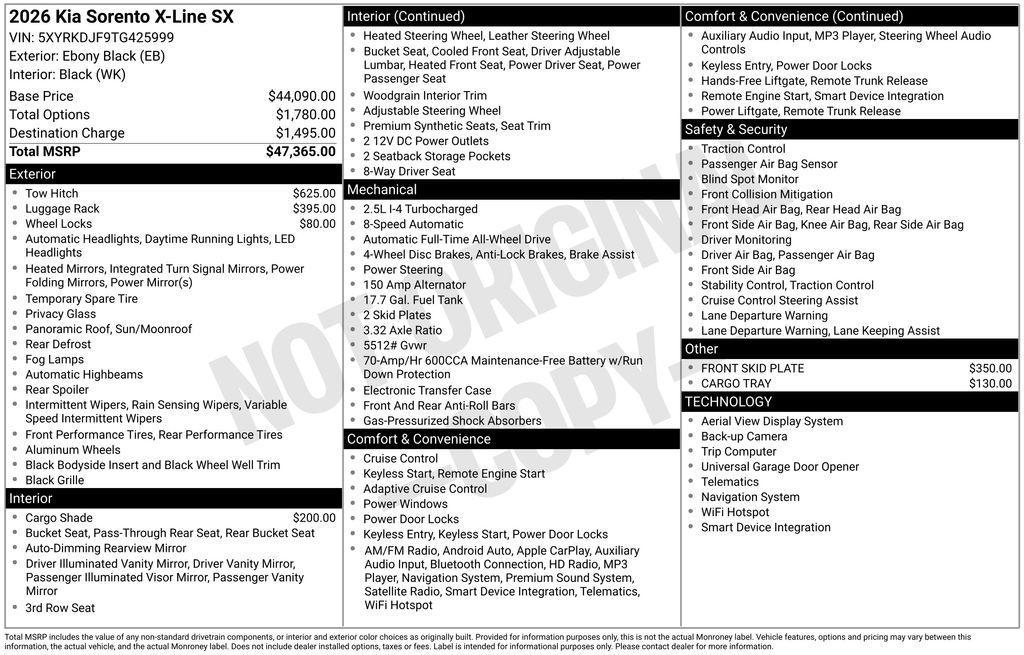 new 2026 Kia Sorento car, priced at $41,288