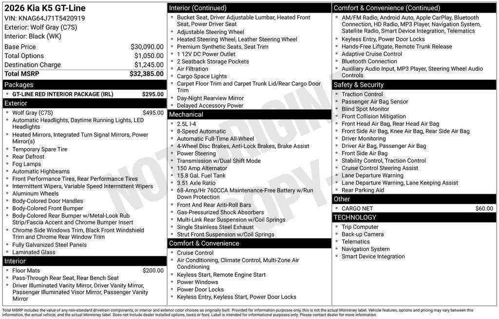new 2026 Kia K5 car, priced at $29,051