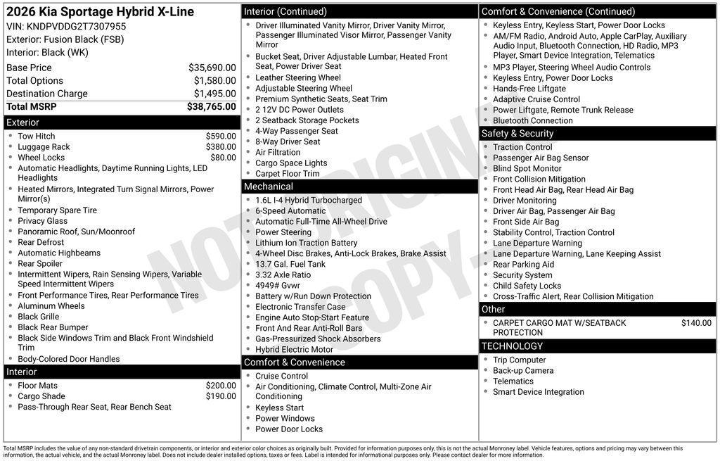new 2026 Kia Sportage Hybrid car, priced at $34,204