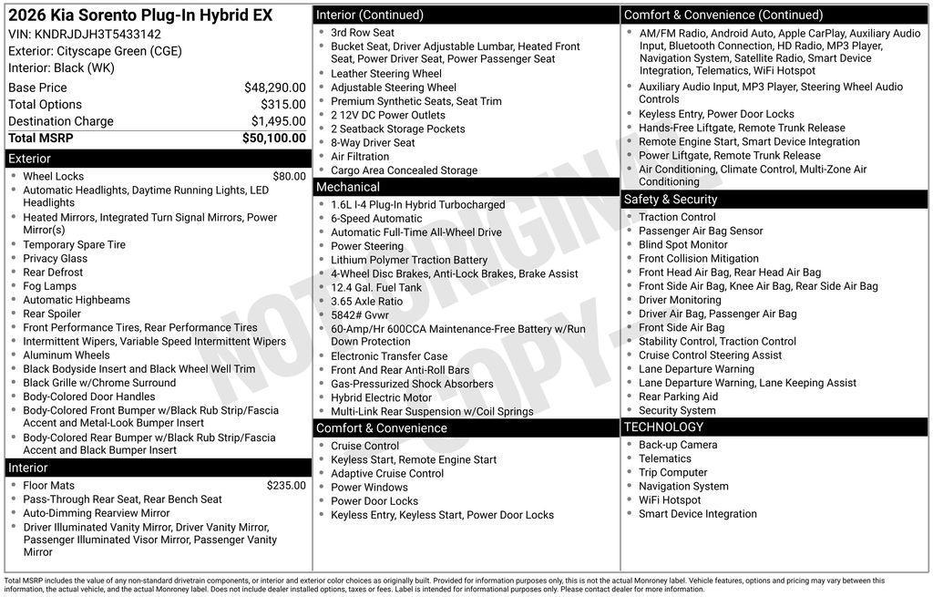 new 2026 Kia Sorento Plug-In Hybrid car, priced at $44,048