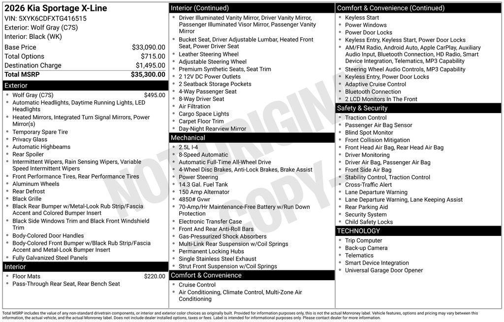 new 2026 Kia Sportage car, priced at $31,048