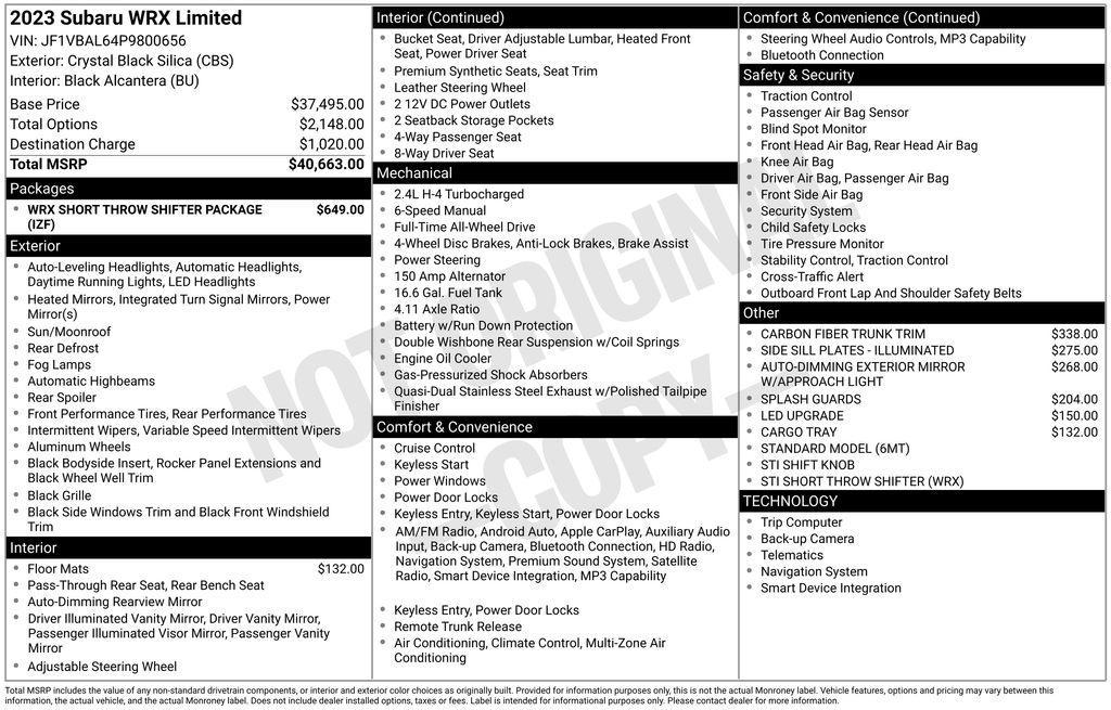 used 2023 Subaru WRX car, priced at $27,496
