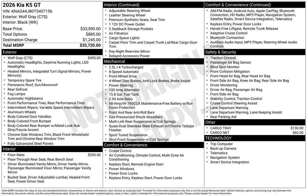 new 2026 Kia K5 car, priced at $32,139