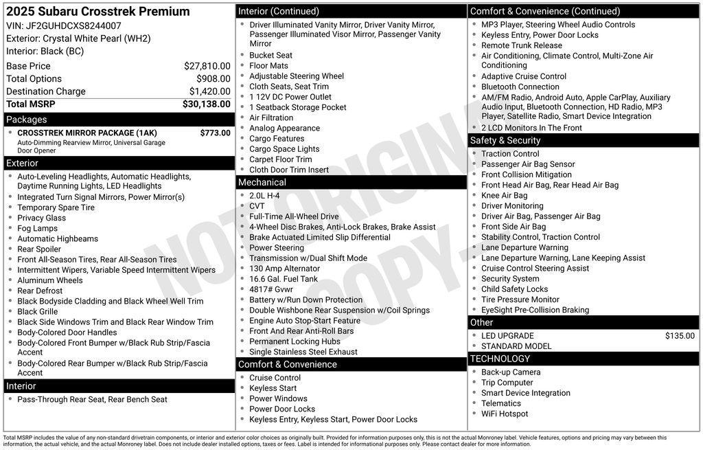 new 2025 Subaru Crosstrek car, priced at $28,450