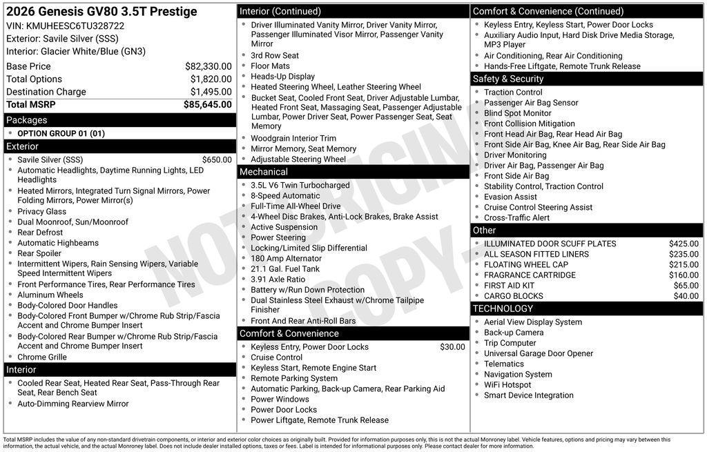 new 2026 Genesis GV80 car, priced at $85,645