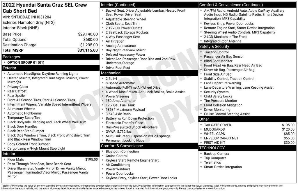 used 2022 Hyundai SANTA CRUZ car, priced at $24,995