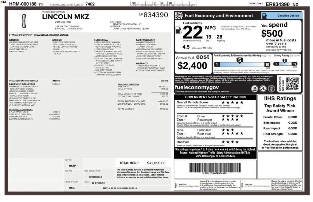 used 2014 Lincoln MKZ car, priced at $13,949