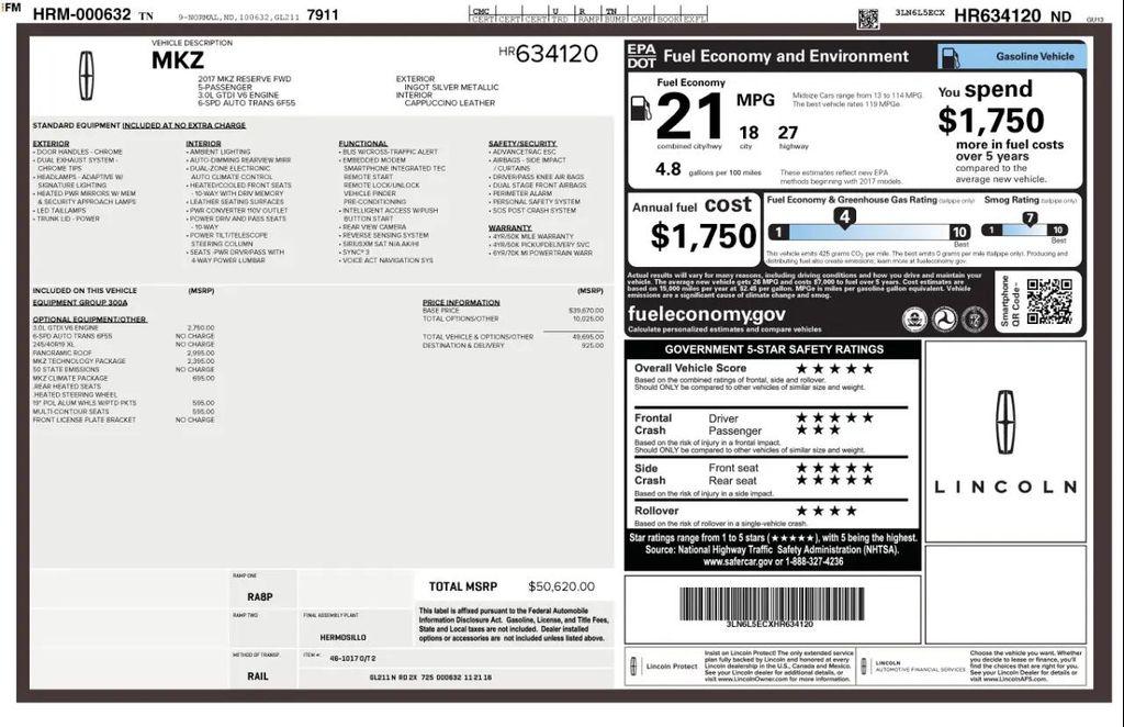 used 2017 Lincoln MKZ car, priced at $18,995