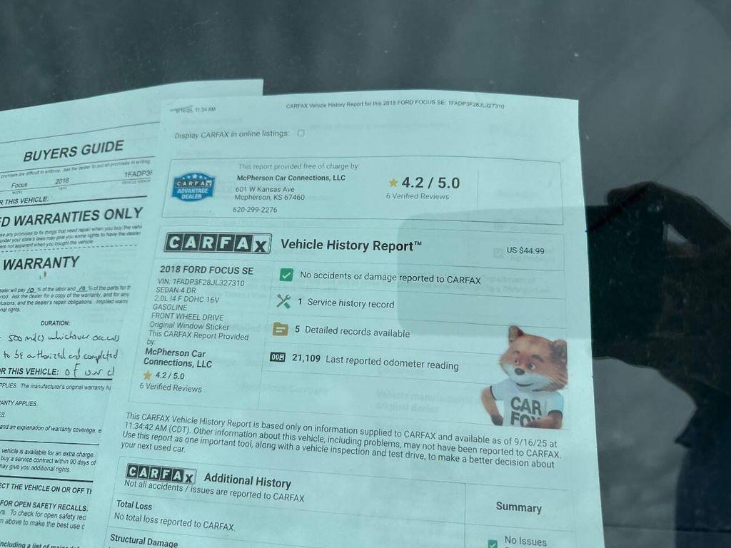 used 2018 Ford Focus car, priced at $11,995