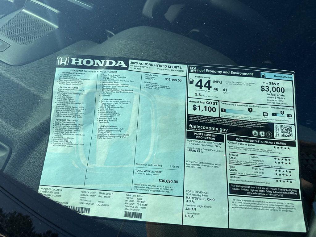 new 2026 Honda Accord Hybrid car, priced at $34,960