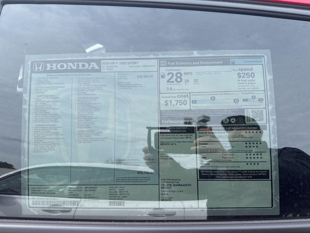 new 2026 Honda HR-V car, priced at $29,750