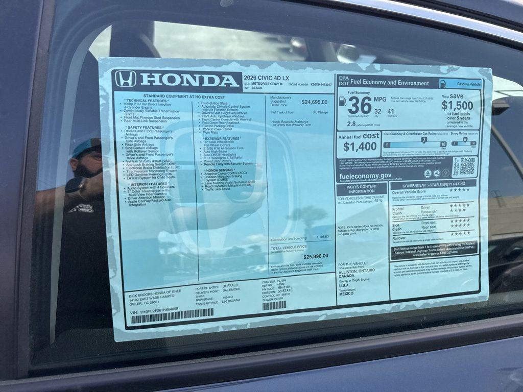 new 2026 Honda Civic car, priced at $24,969