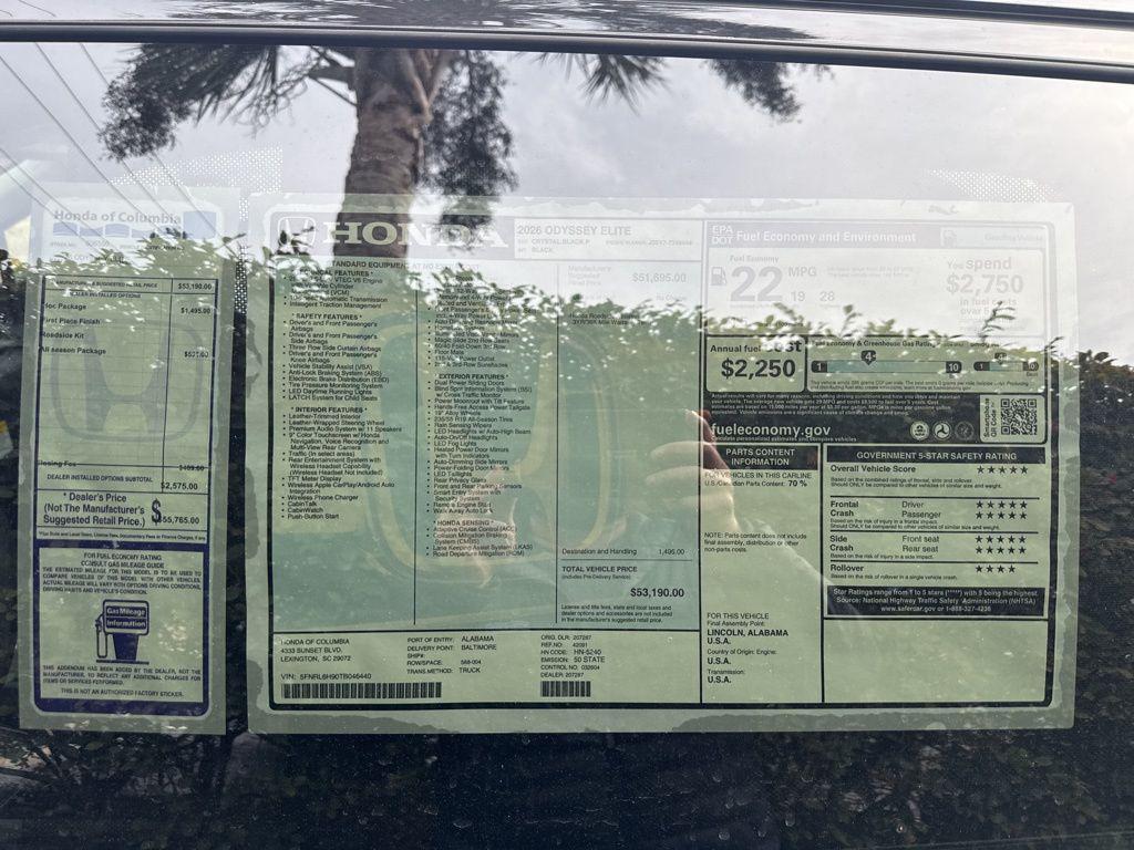 new 2026 Honda Odyssey car, priced at $49,067