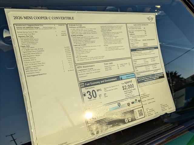 new 2026 MINI Convertible car, priced at $39,190