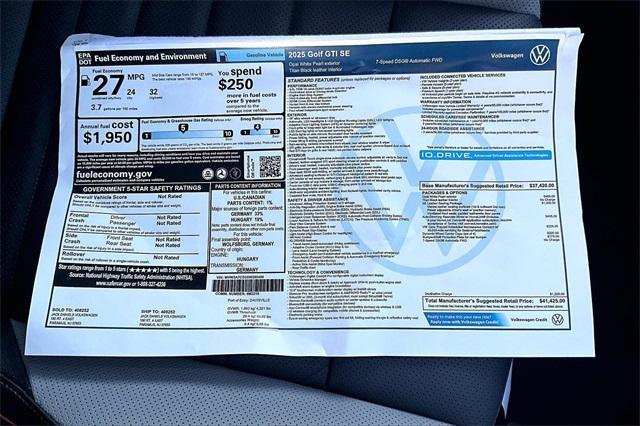 new 2025 Volkswagen Golf GTI car, priced at $39,715
