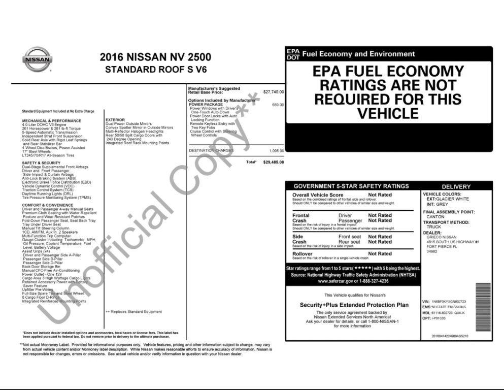 used 2016 Nissan NV Cargo NV2500 HD car, priced at $10,999