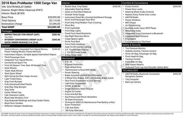 used 2018 Ram ProMaster 1500 car, priced at $9,950