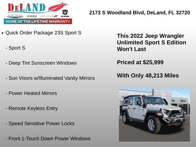 used 2022 Jeep Wrangler Unlimited car, priced at $24,995