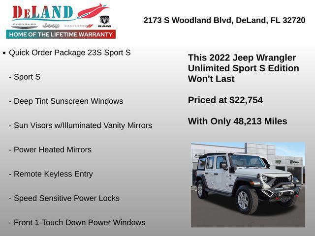 used 2022 Jeep Wrangler Unlimited car, priced at $22,754