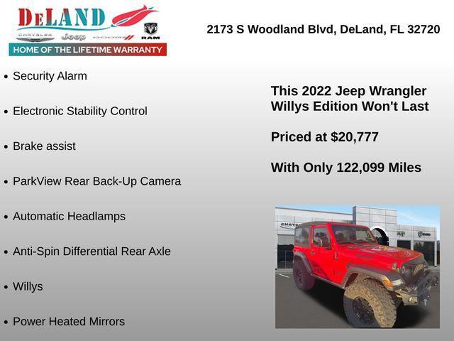 used 2022 Jeep Wrangler car, priced at $20,777