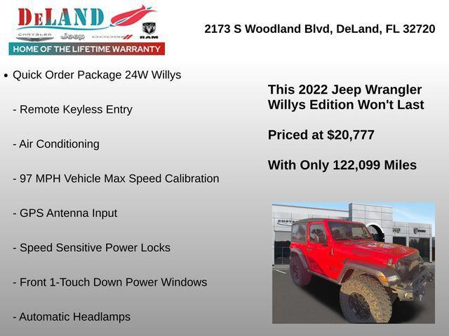 used 2022 Jeep Wrangler car, priced at $20,777