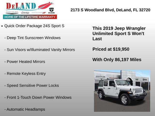 used 2019 Jeep Wrangler Unlimited car, priced at $19,795