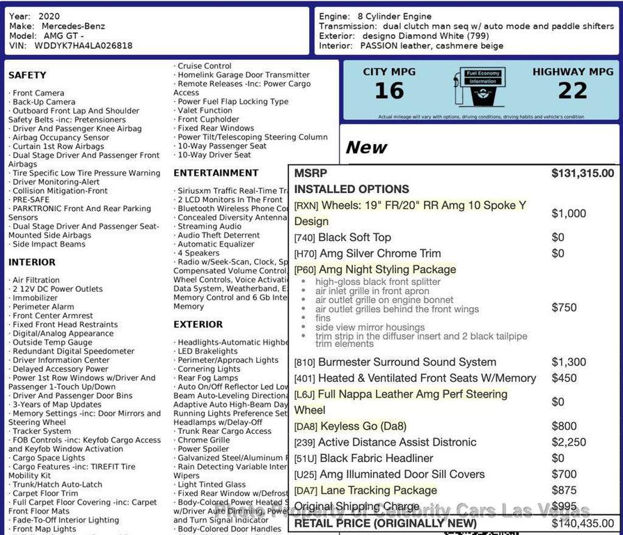 used 2020 Mercedes-Benz AMG GT car, priced at $89,500