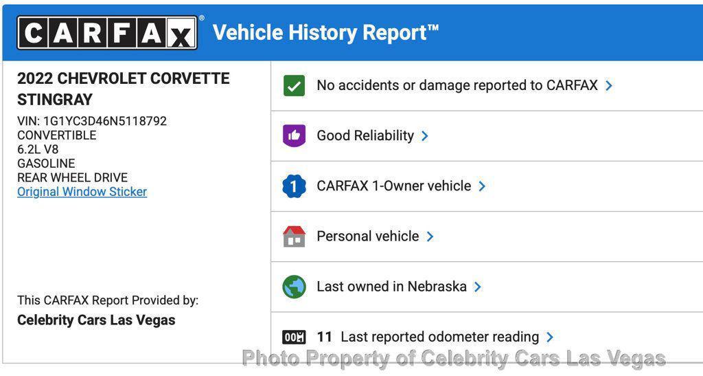 used 2022 Chevrolet Corvette car, priced at $74,950