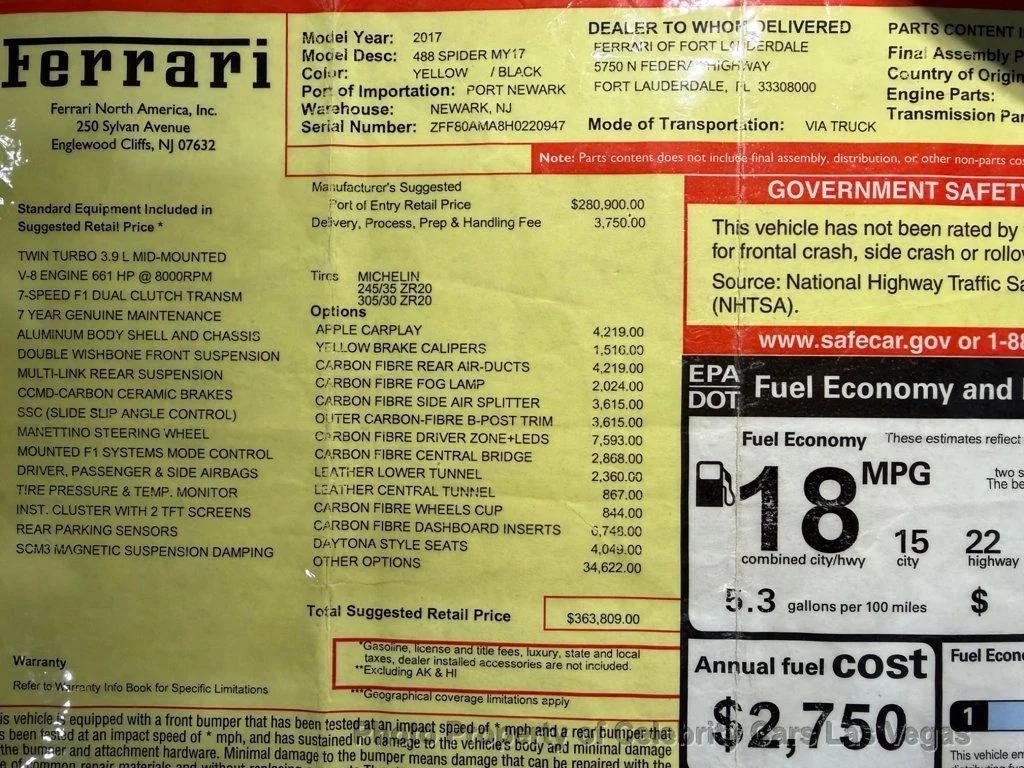 used 2017 Ferrari 488 Spider car, priced at $285,500