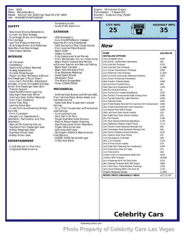 used 2022 Mercedes-Benz Sprinter 2500 car, priced at $143,950