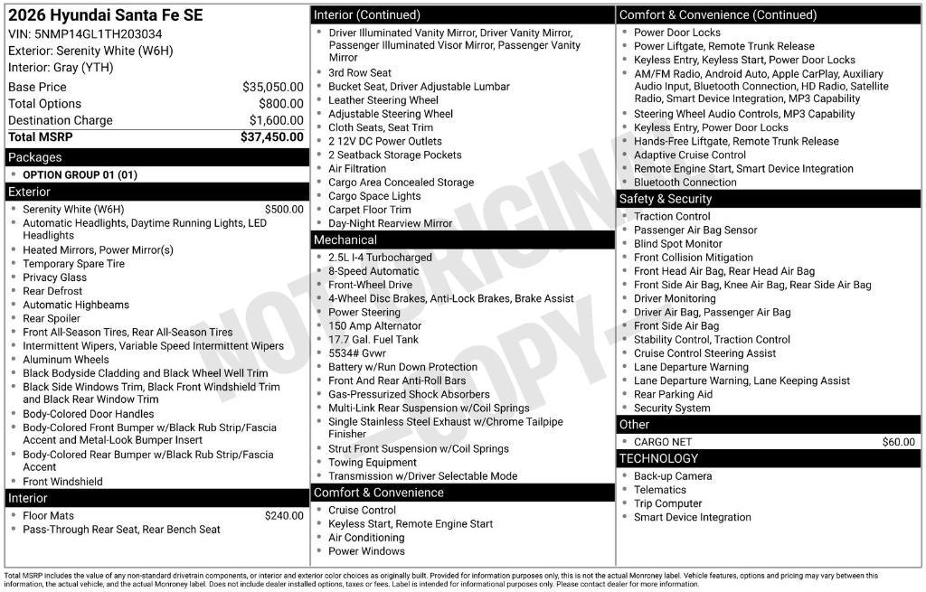 new 2026 Hyundai Santa Fe car, priced at $33,123