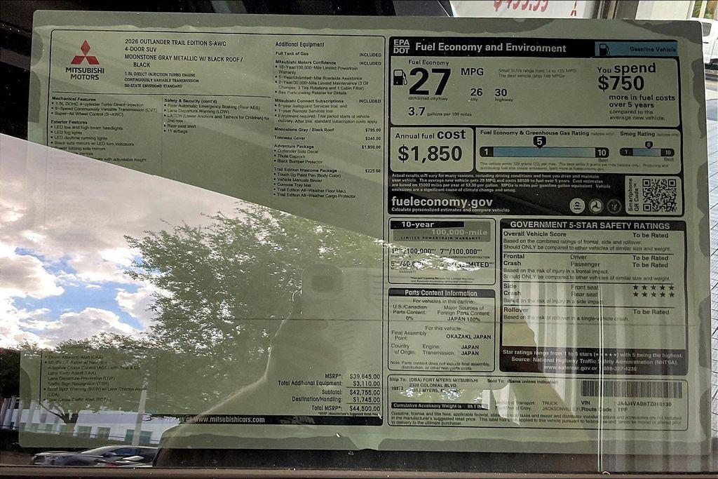 new 2026 Mitsubishi Outlander car, priced at $33,798