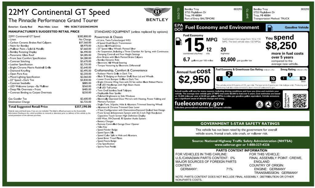 used 2022 Bentley Continental GT car, priced at $186,985