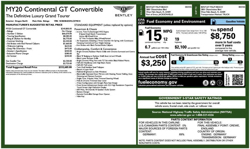 used 2020 Bentley Continental GT car, priced at $165,985