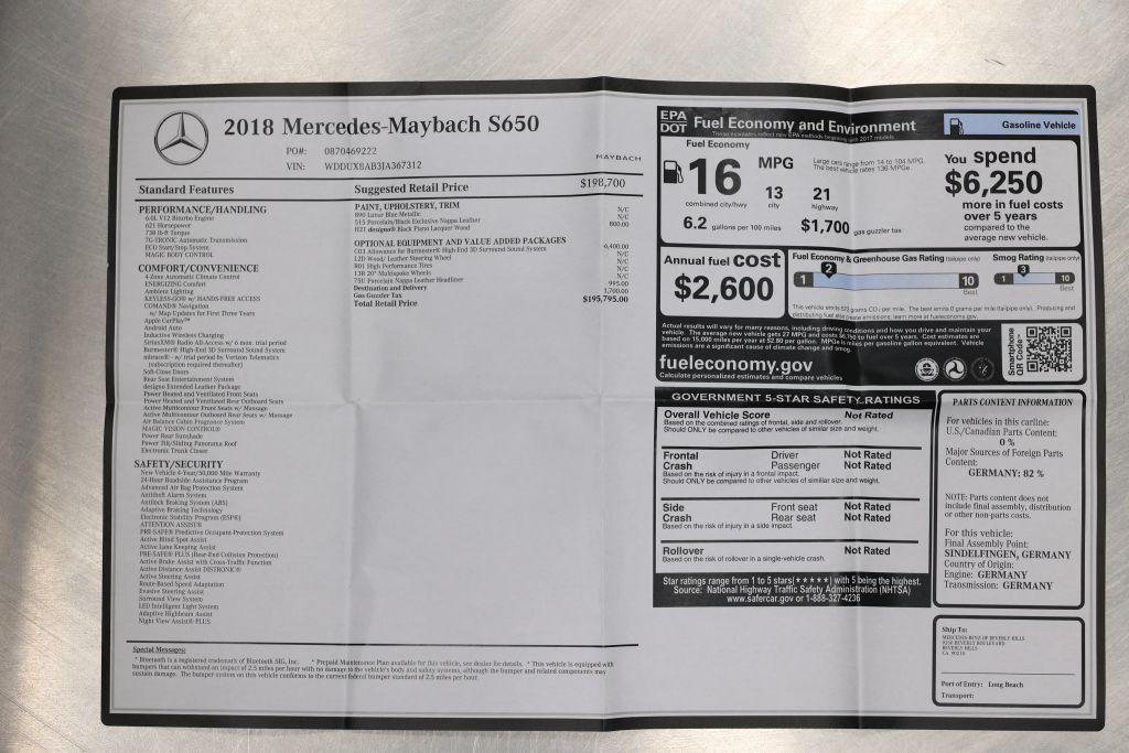 used 2018 Mercedes-Benz Maybach S 650 car, priced at $75,985