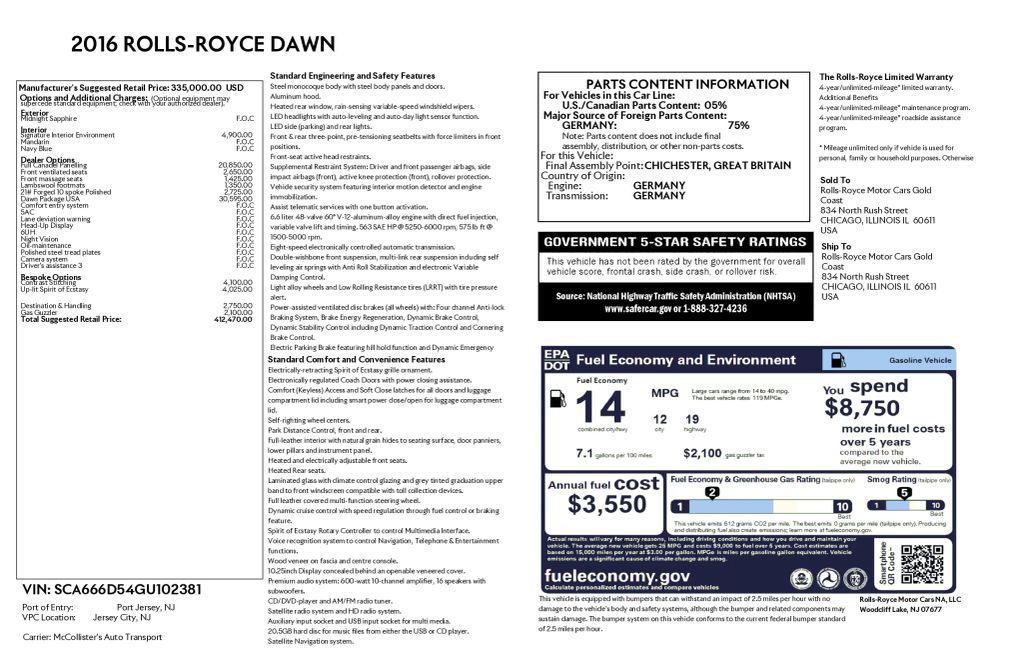 used 2016 Rolls-Royce Dawn car, priced at $183,985