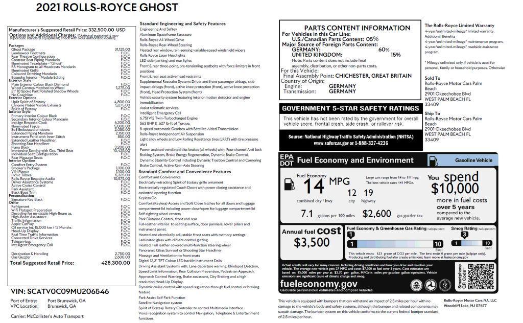 used 2021 Rolls-Royce Ghost car, priced at $222,985