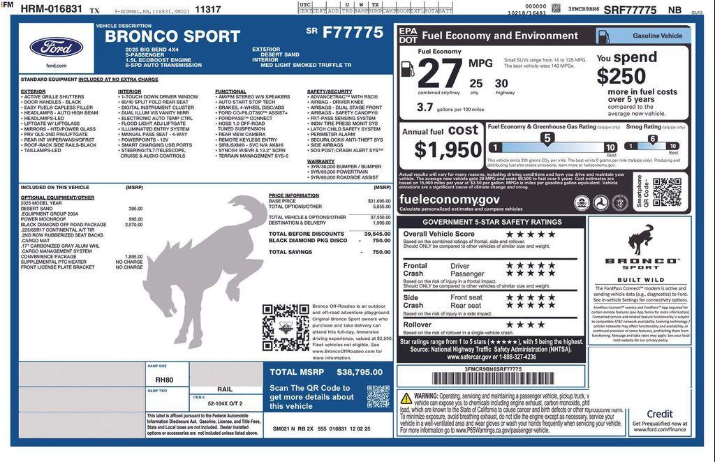 new 2025 Ford Bronco Sport car, priced at $36,378